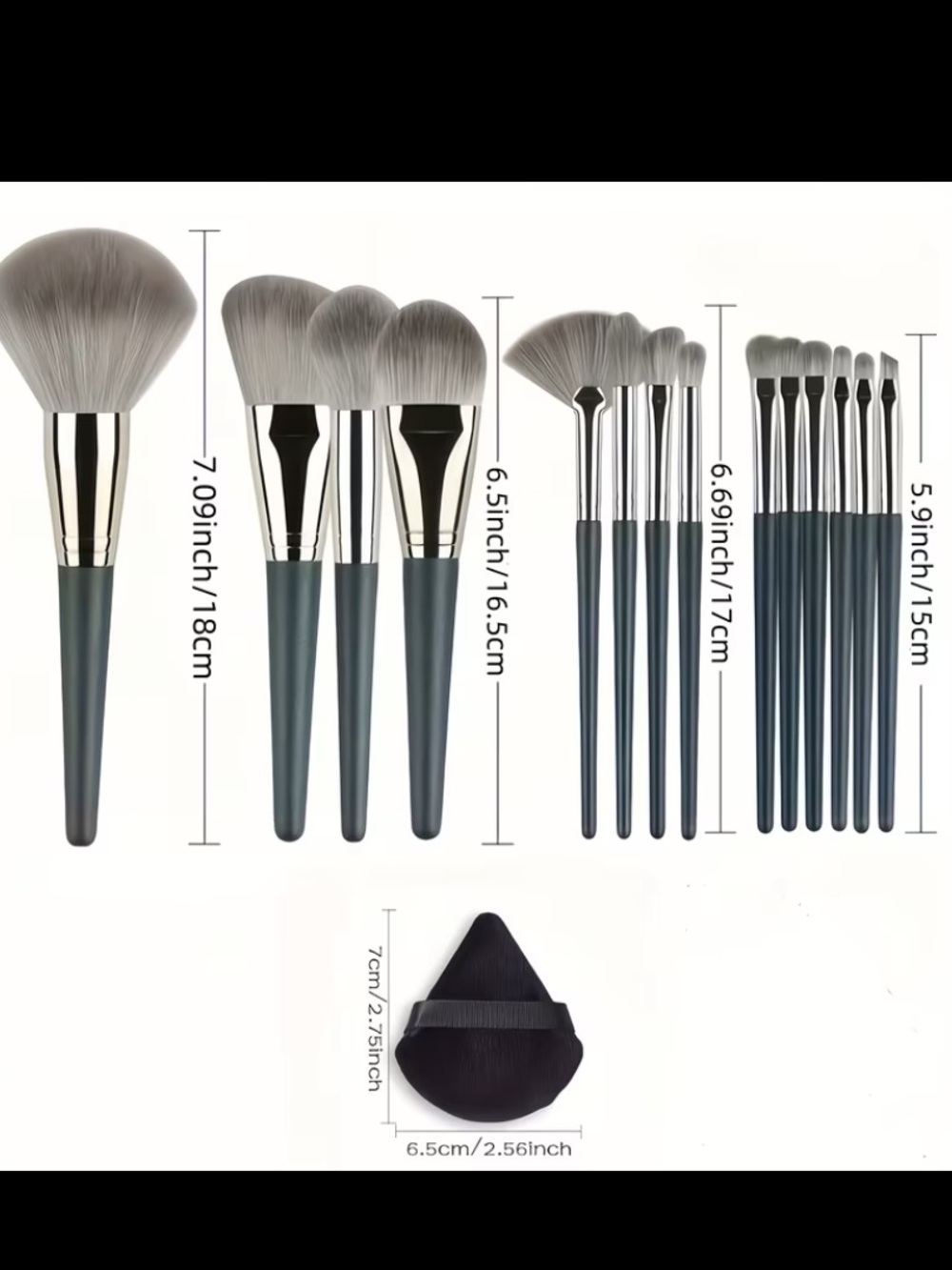14 Piece NIP Green Makeup Brush Set with Powder Applicators - Picture 5 of 7